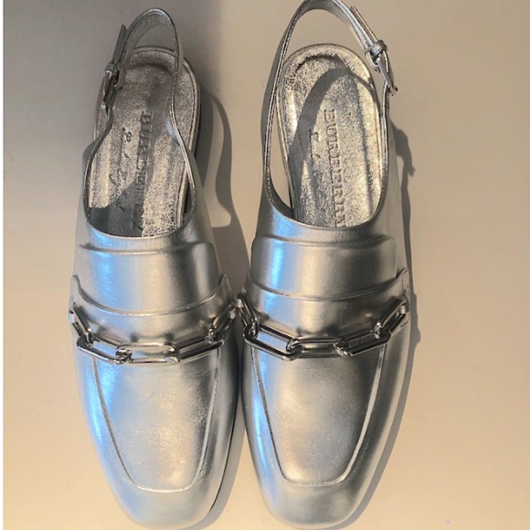BURBERRY Cheltown Metallic-Leather Slingback Loafers - Picture 5 of 11